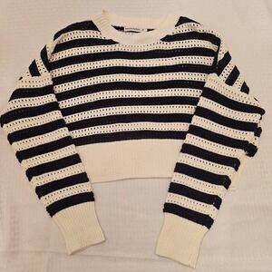 Anthropology‎ Moon & Madison Crochet Sweater Womens S Navy Cropped Open Knit
